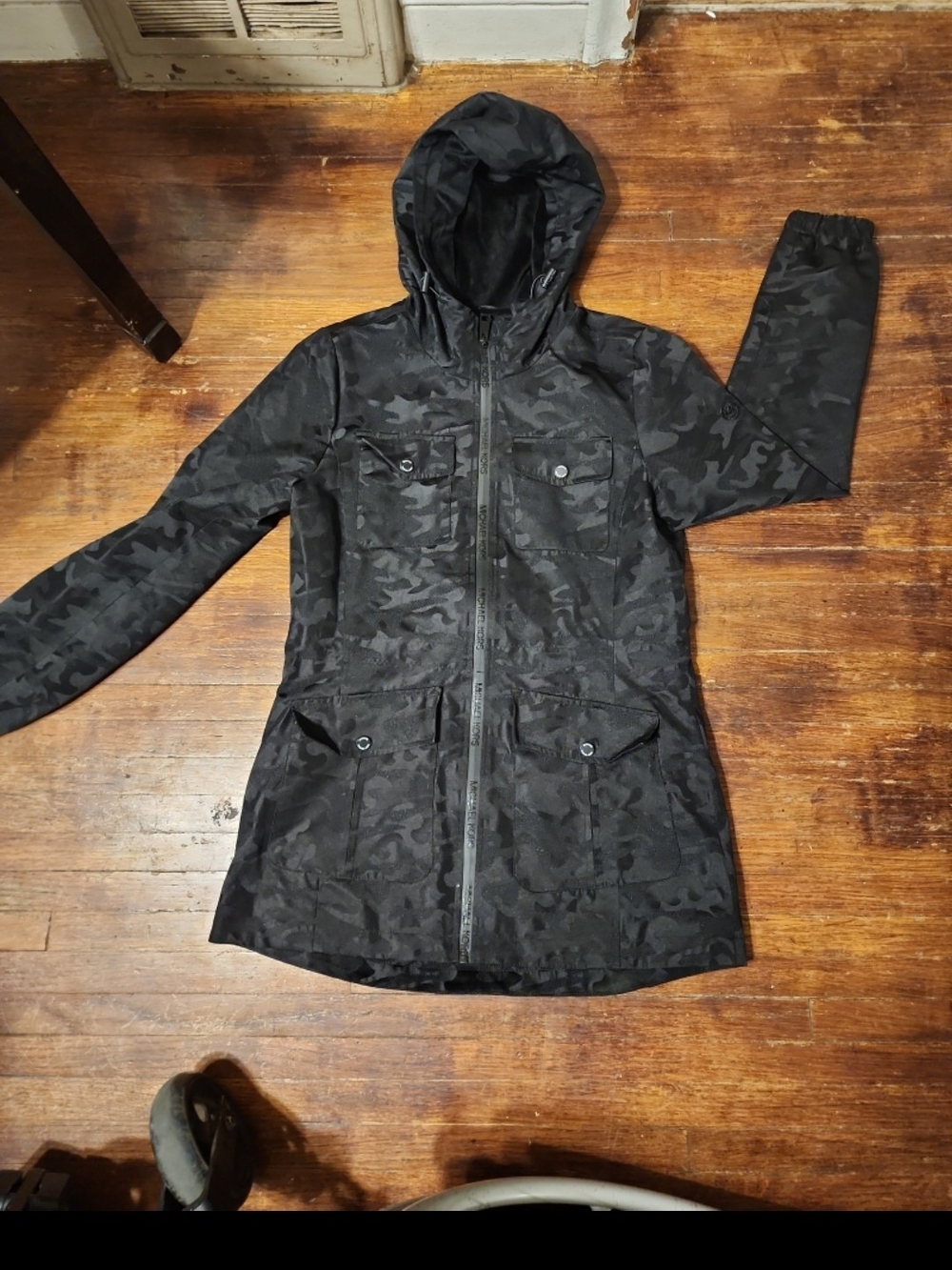 Michael Kors Black Camouflage Hooded Utility Parka